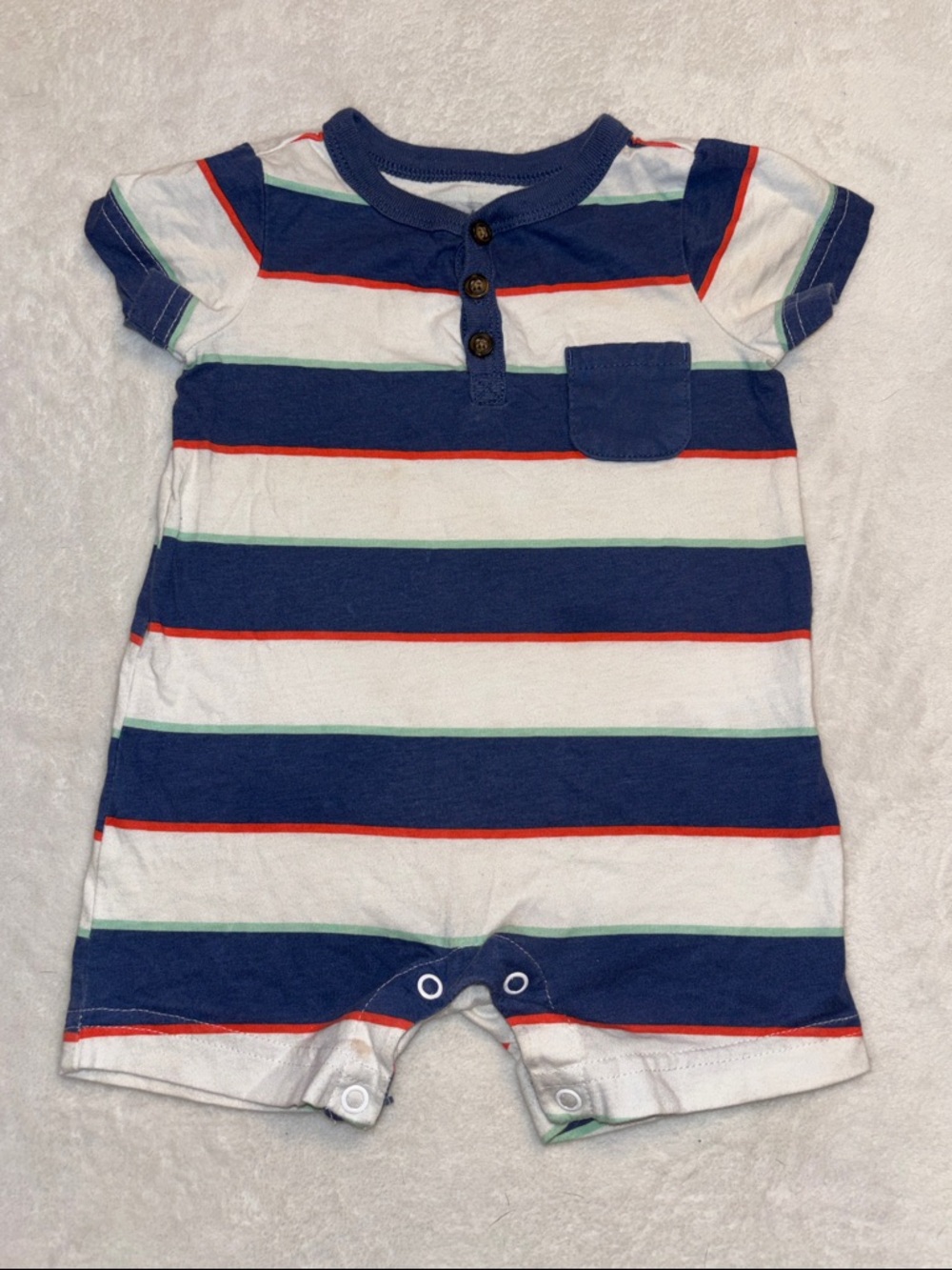(3 for $10) carters 3/6 month Striped Baby Henley Romper with Red & Green